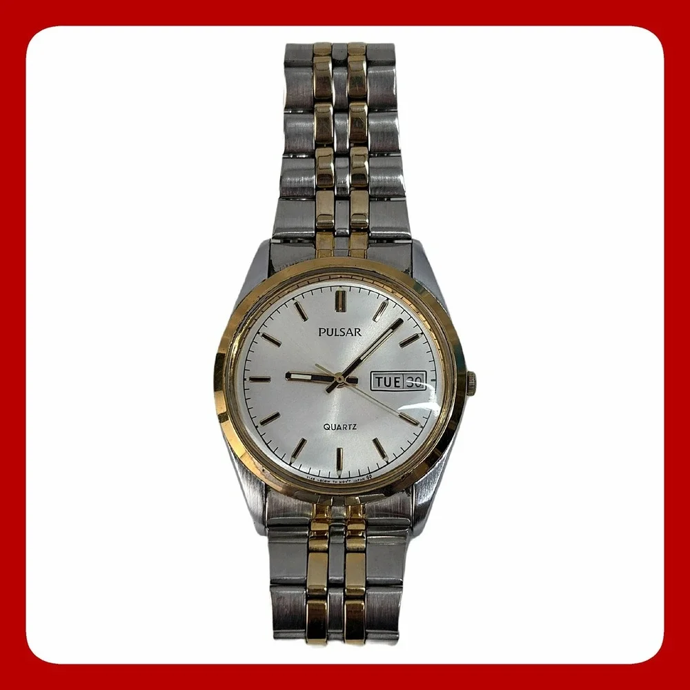 Pulsar Y148-8060 Two-Tone Quartz Watch Mens Gold Silver Casual Minimalist 35mm